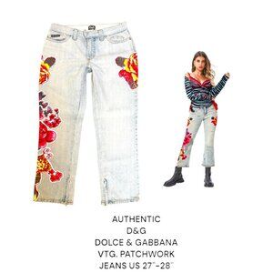 AUTHENTIC VTG. DOLCE & GABBANA D&G PATCHWORK FLORAL JEANS US 27-28"
